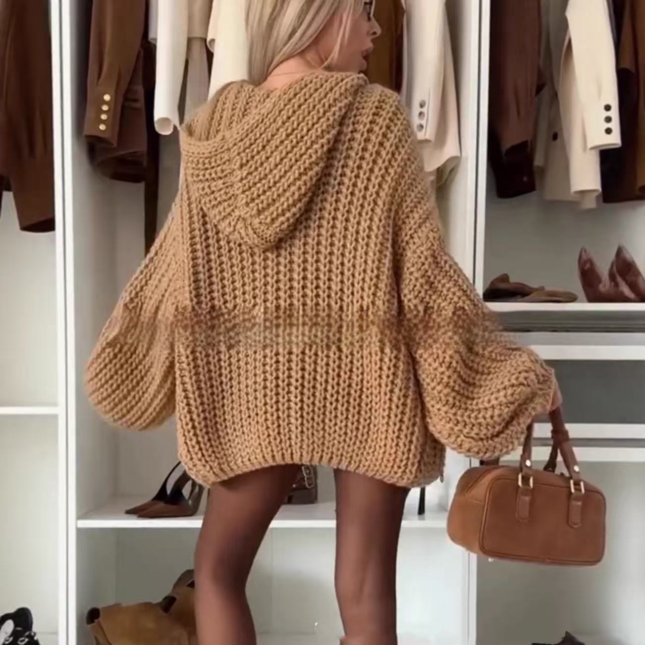 Loose And Lazy Style Hooded Knit Cardigan Women