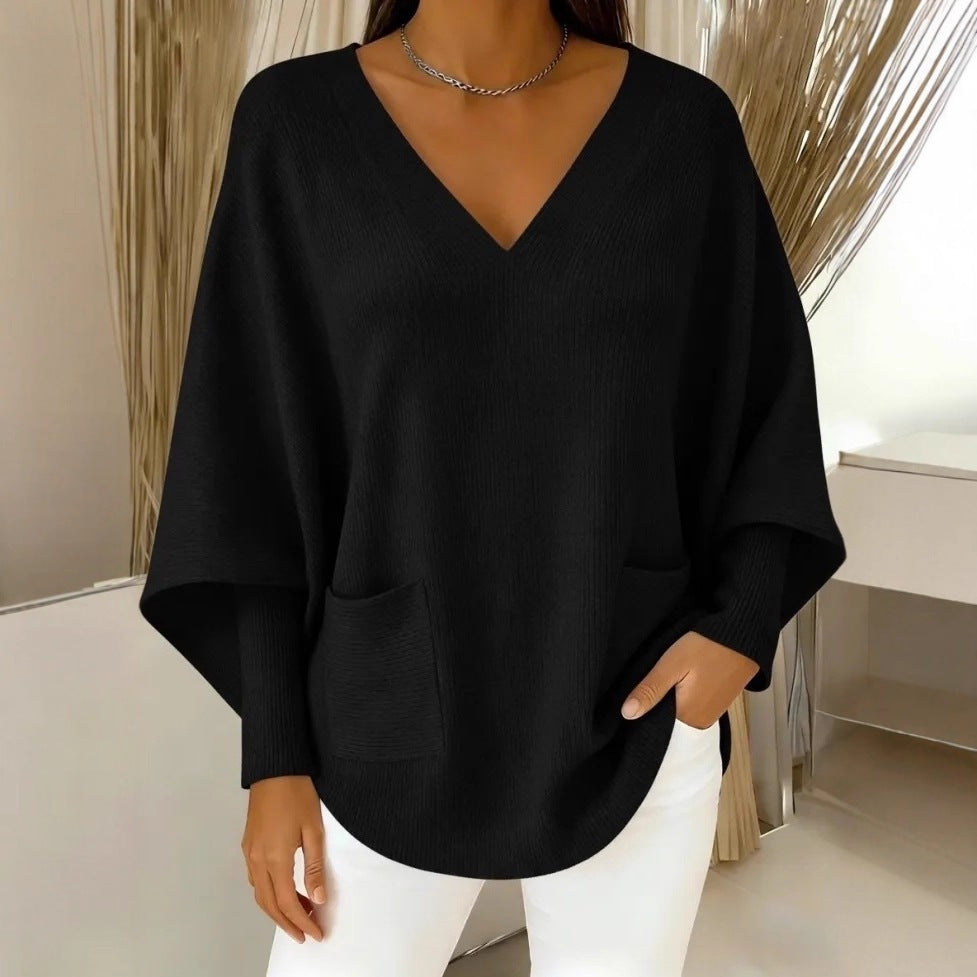 Relaxed Laid-back Soft And Cozy Womens Casual Solid-color V-neck Sweater