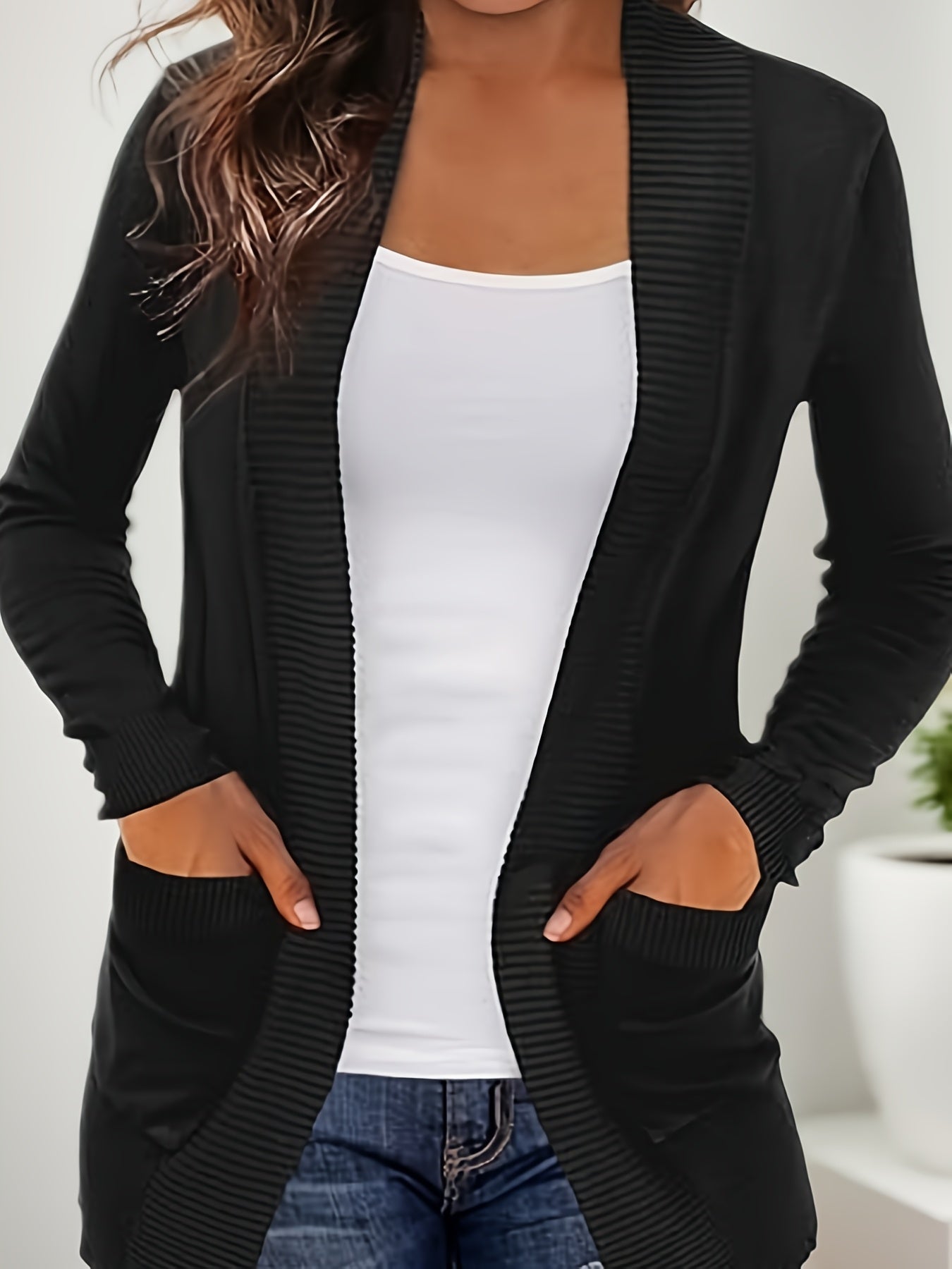 2025 Women's New Cardigan, Solid Color Knitted Jacket, Casual Lightweight Cardigan With Pockets, Fashionable Top For Streetwear Women