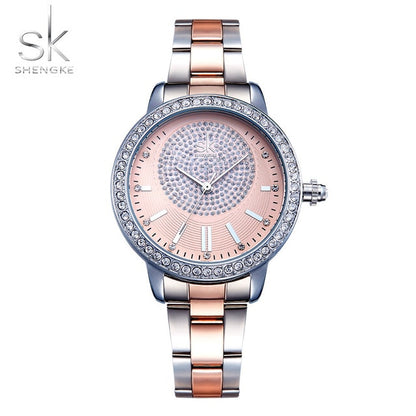 Reloj de oro rosa para mujer, relojes de cuarzo, reloj de pulsera femenino de lujo de cristal de marca superior para mujer 