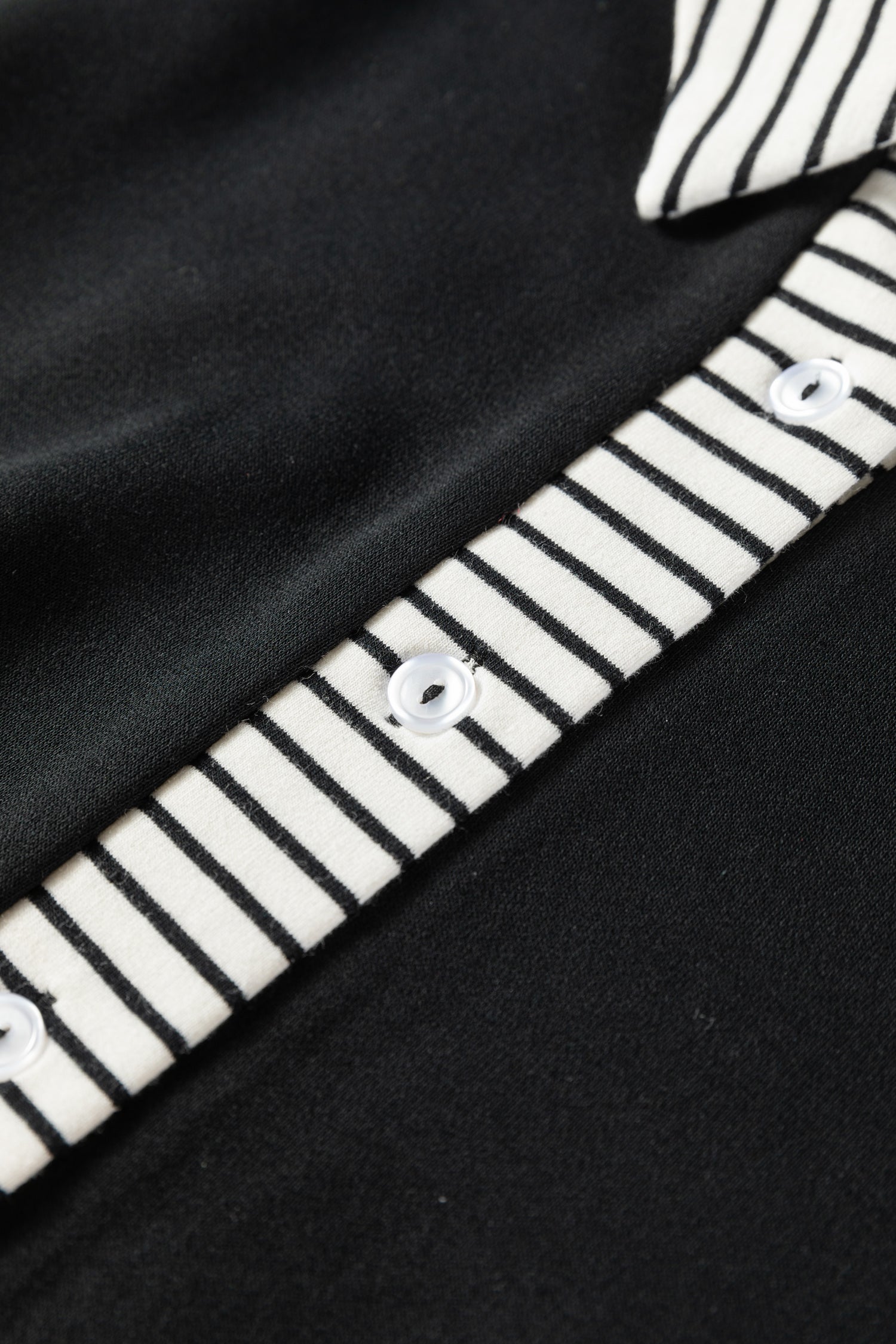 Black Plus Size Striped Cuffs Polo Collar Patchwork Long Sleeve Ruffle Hem Dress