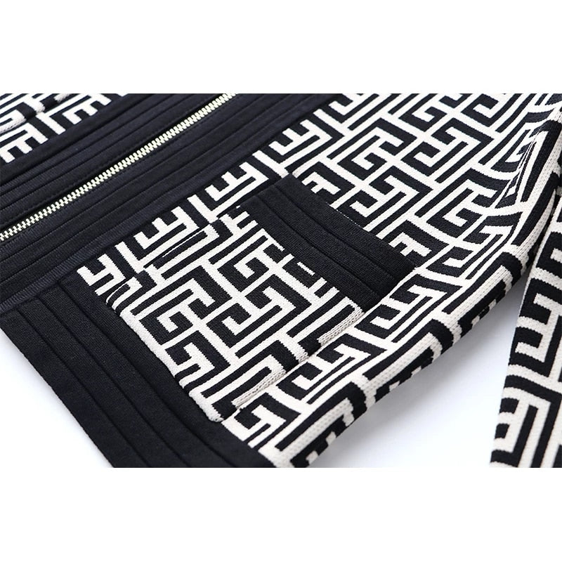 New Autumn Spring Elegant Texture Pattern Elastic Knitted Casual Women 2 Pieces Skirt Sets Sweater Jacket Suits