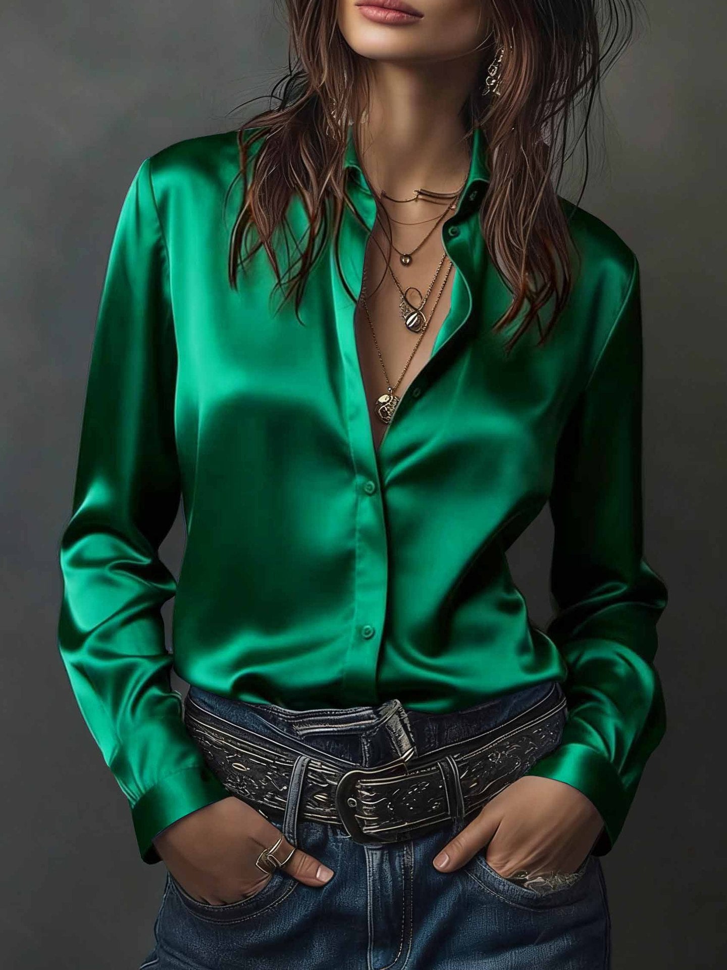 Women's Western-style Resort Casual Satin Best-selling Shirt
