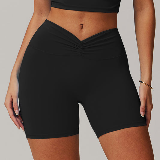 Peach Pleated Hip Raise Yoga Pants High Waist Belly Wrap