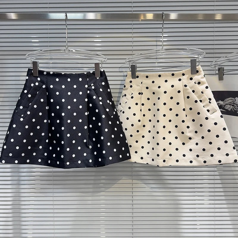 Summer New Items Wave Dot Contrast Color A-line Skirts For Women Temperament Celebrity Hip Wrap Skirt Female