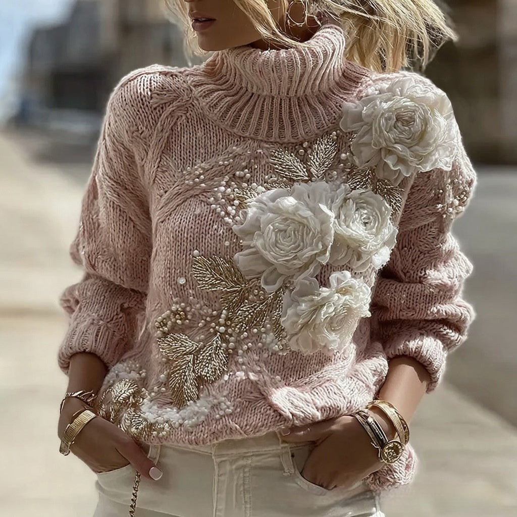 3D Digital Short Sleeve Printed Women's Fashion Casual High-neck Sweater