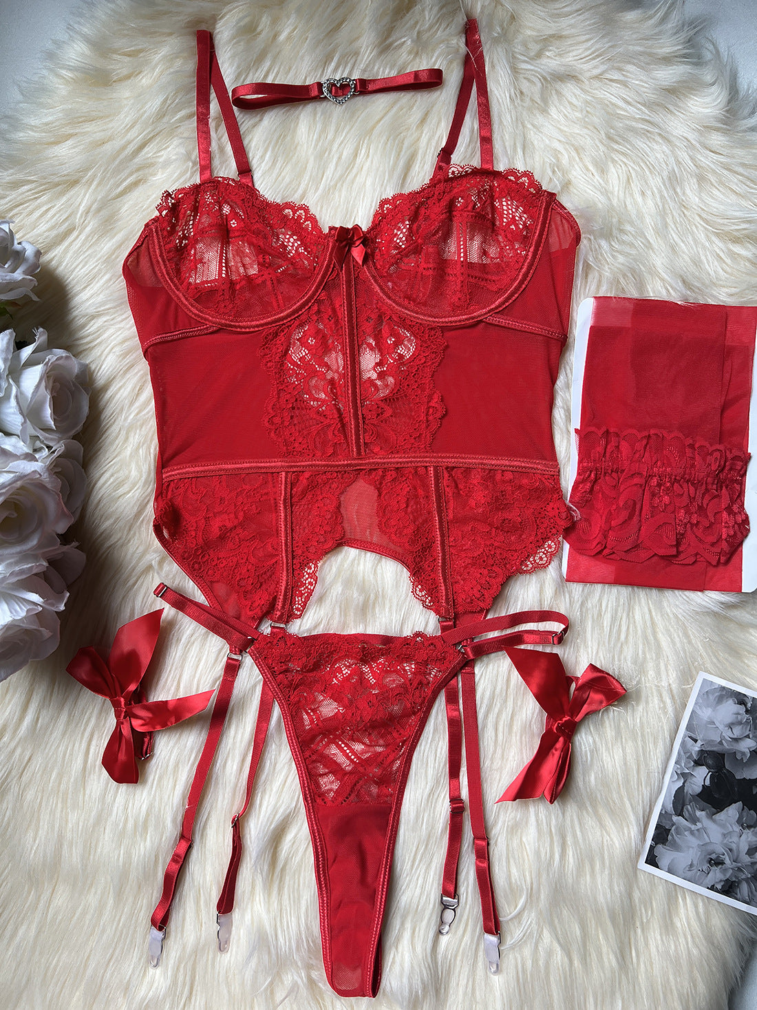 5 Piece Sexy Lace Lingerie Set For Women