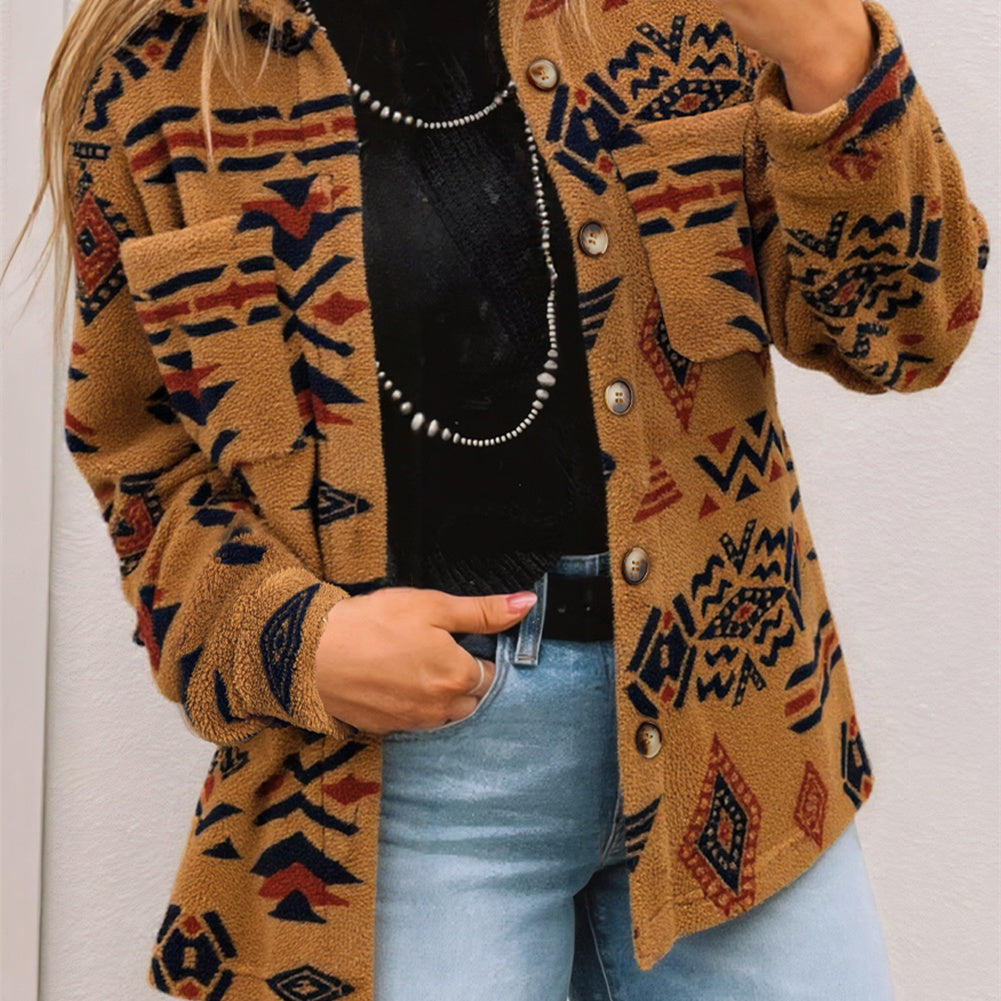 Women's Loose Pockets Totem Printed Cardigan Jacket