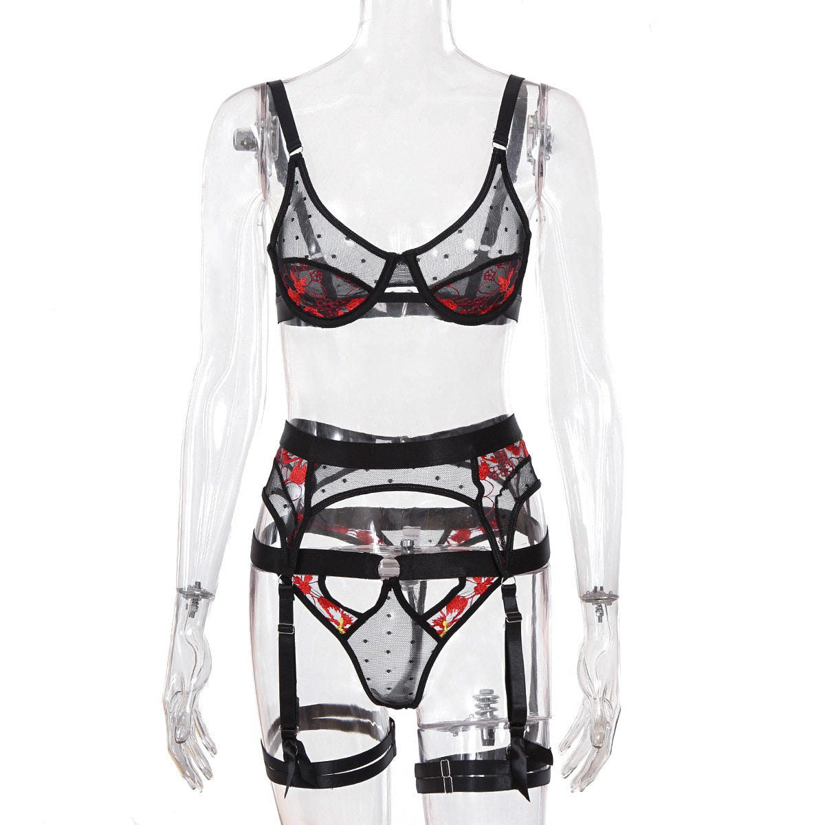 Womens Sexy Lace Embroidered Shaping Lingerie Set