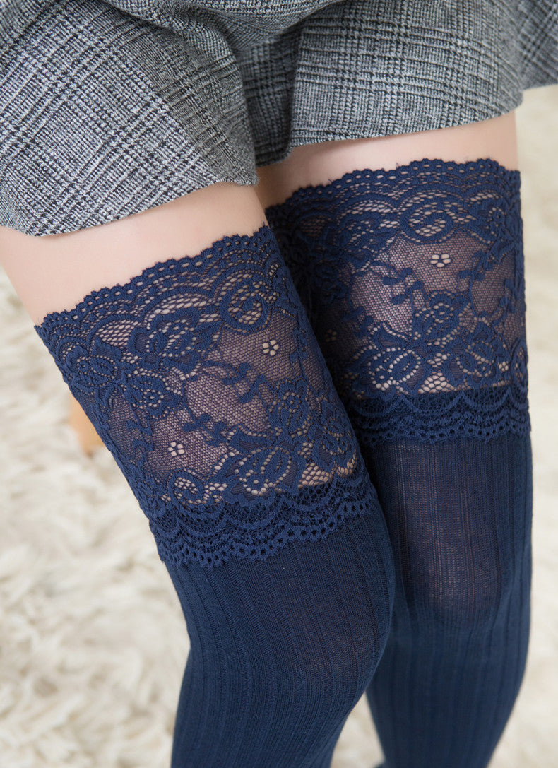 Japanese Style Wide Lace Over The Knee Stockings Women