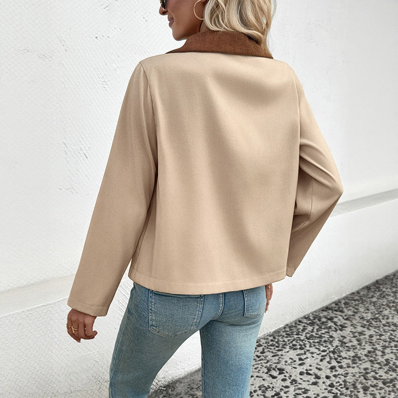 Autumn And Winter New Cross-border Short Contrast Color Coat For Women