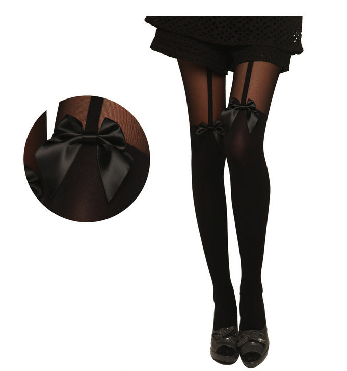 Women's Fashion Garter Bow Solid Color Thigh-high Stockings