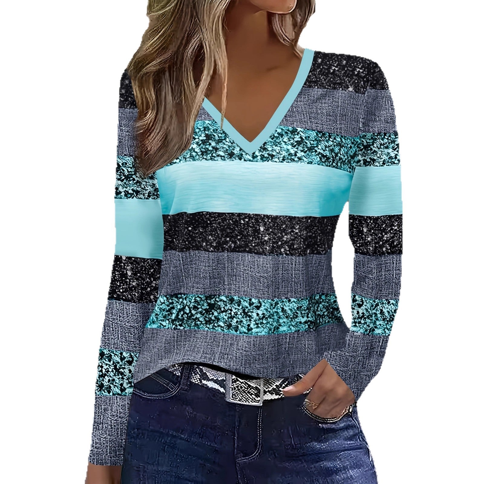 New Christmas Snowman V-neck Printed Long-sleeve Womens Top