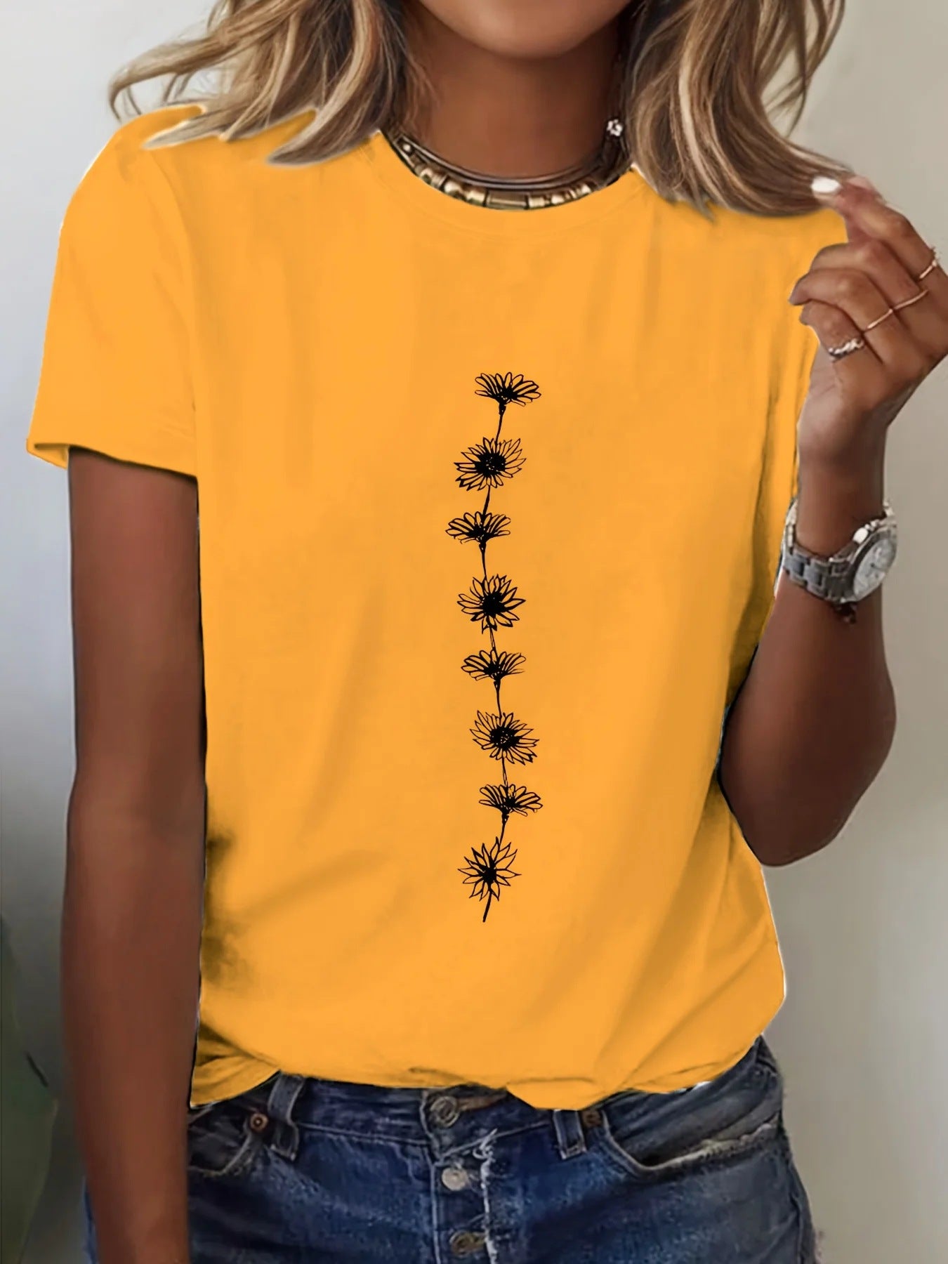 Women's Casual Sunflower-print T-shirt