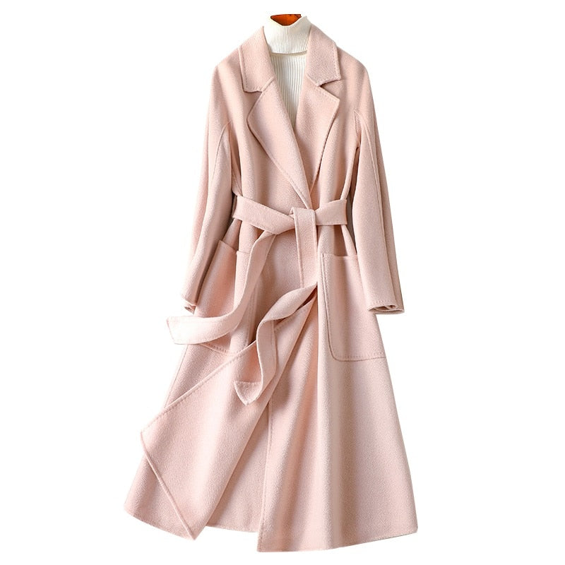 Hwitex Women Long coat Wool Fur Jackets LadiesTrench coats Wool blends Cashmere Woolen Jacket