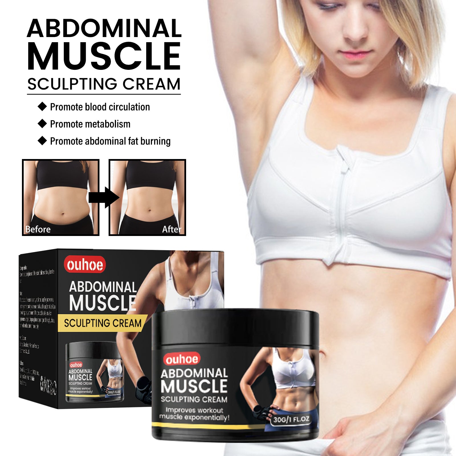 Abs Sculpting Cream, Fitness Exercise Vest Line Firming Sculpting Abs Cream