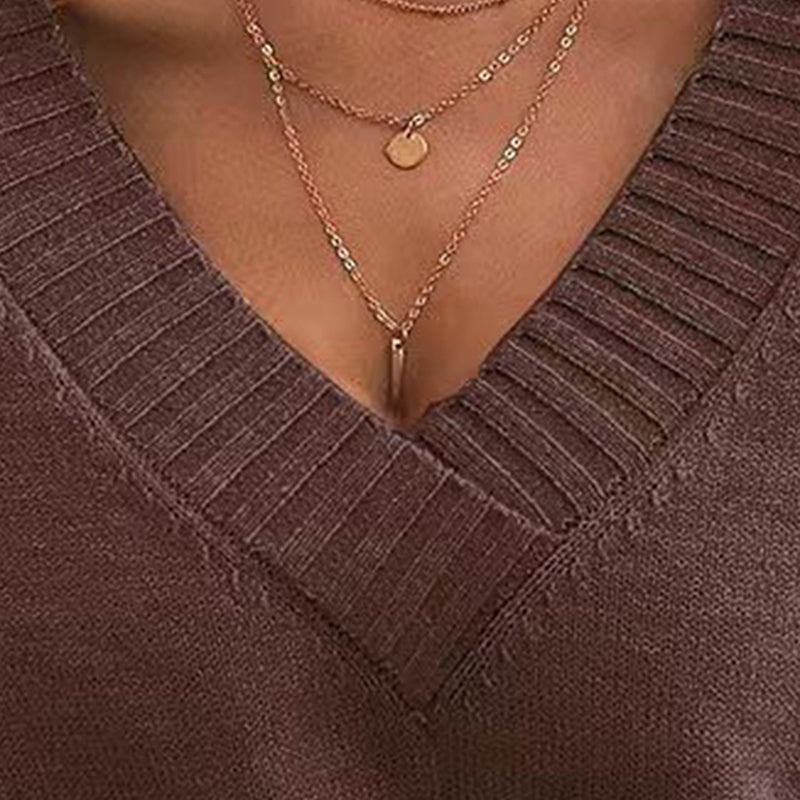 Womens Sweaters Casual Drop Shoulder Long Sleeve V Neck Pullover Tops Trendy Fall Fashion Clothes