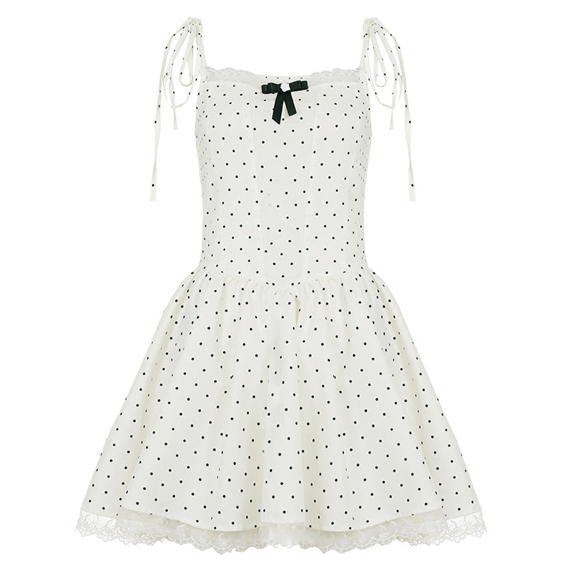 Sweet Girls Polka-Dot Bow-Trimmed Off-the-Shoulder Tie-Waist Dress