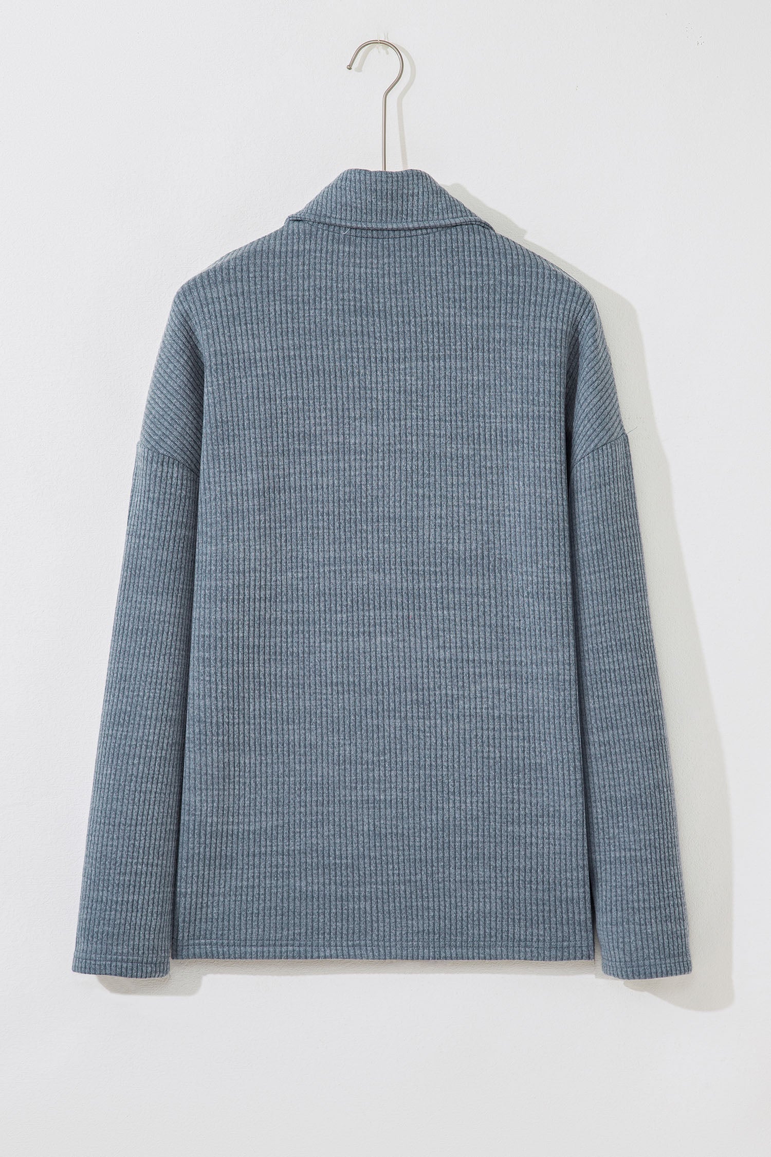 Medium Grey Ribbed Knit Buttons Front Flap Pocket Casual Shacket