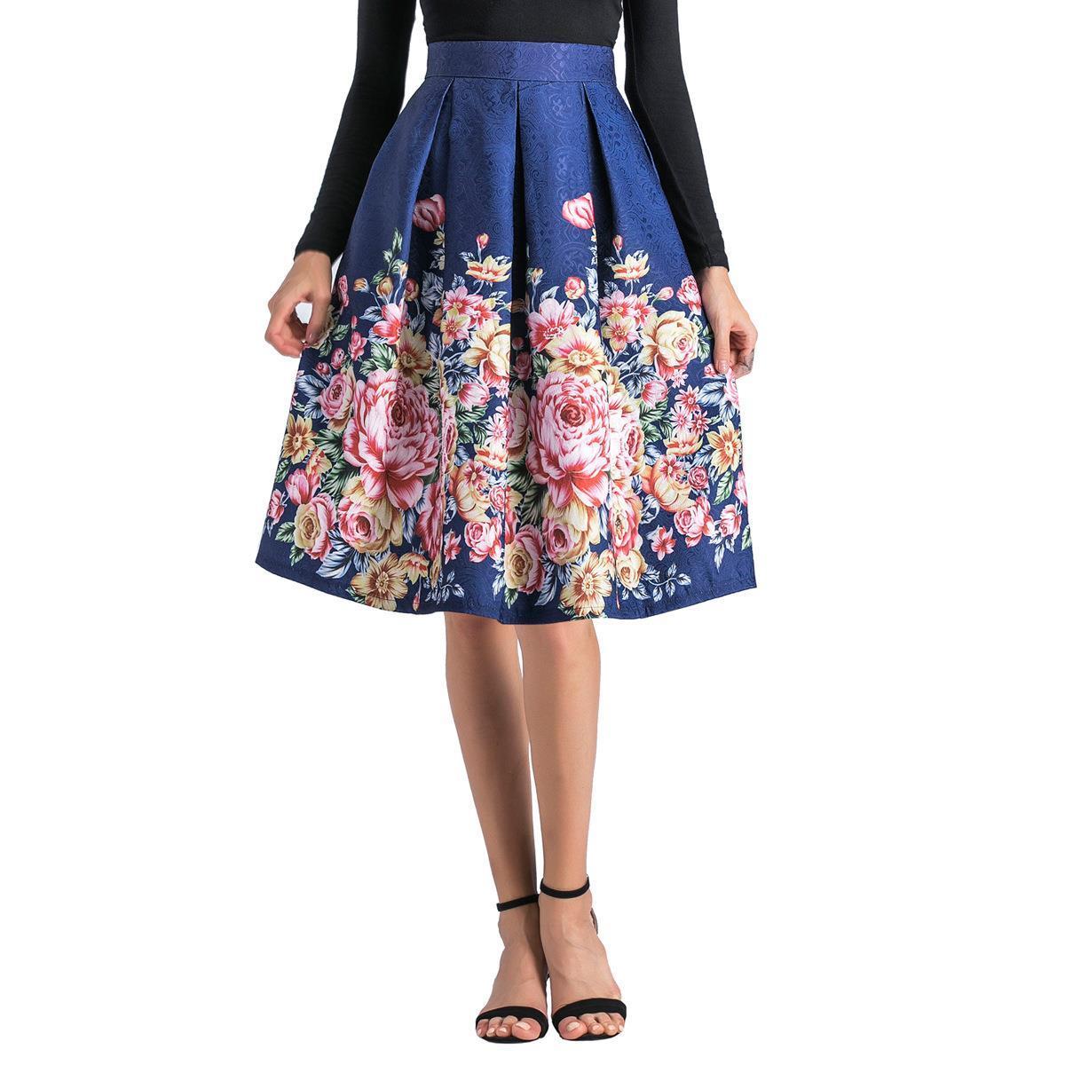 Medium length A-line puffy half pleated skirt