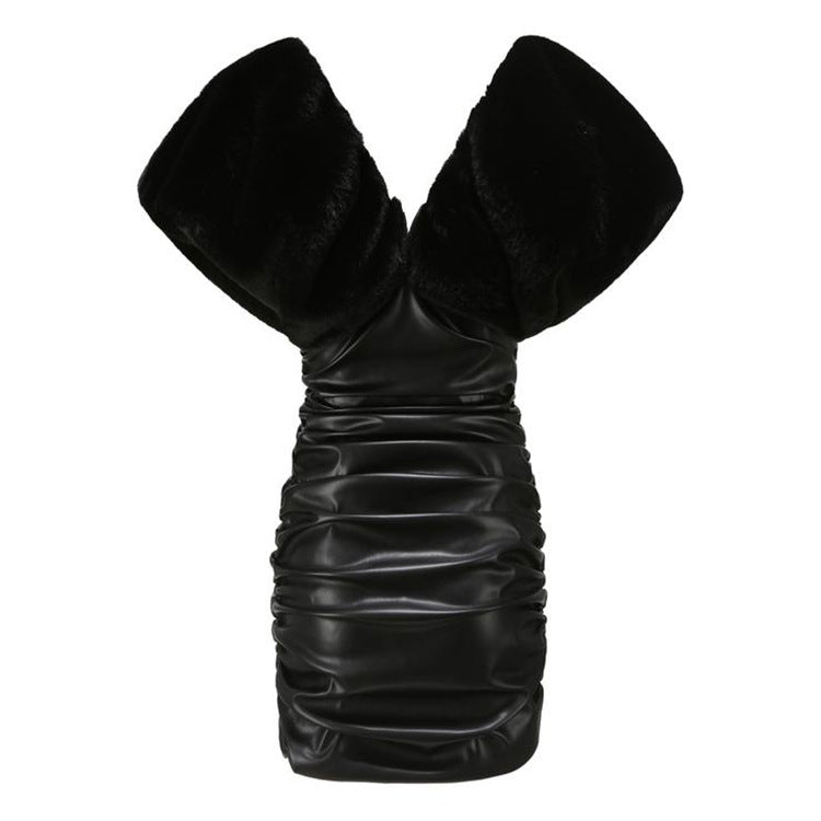 Autumn And Winter Temperament Commuter One Piece Backless Skirt Women's Black Small Fragrance Skirt Sexy Clothing