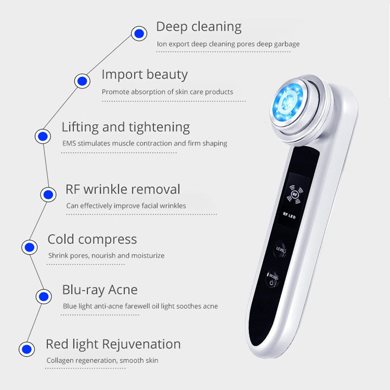 EMS RF Skin Care Clean Tighten Lifting Facial LED Photon Radio Frequency Beauty Massager Machine Skin Rejuvenation Anti-wrinkle