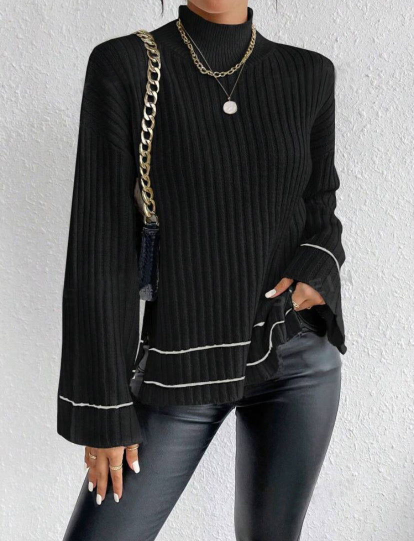 Casual Patchwork Contrast Color Loose Long Sleeve