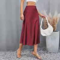 Women's Fashion Solid Color A- Hem Satin Sheath Skirt