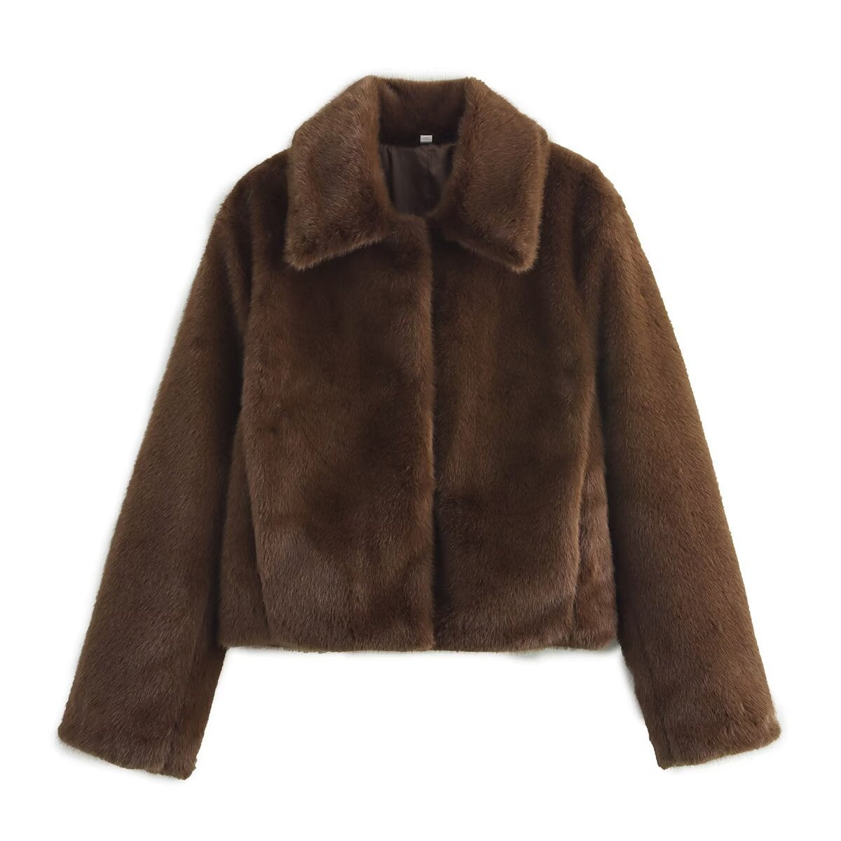 Artificial Fur Effect Lapel Loose Fashionable Jacket Women