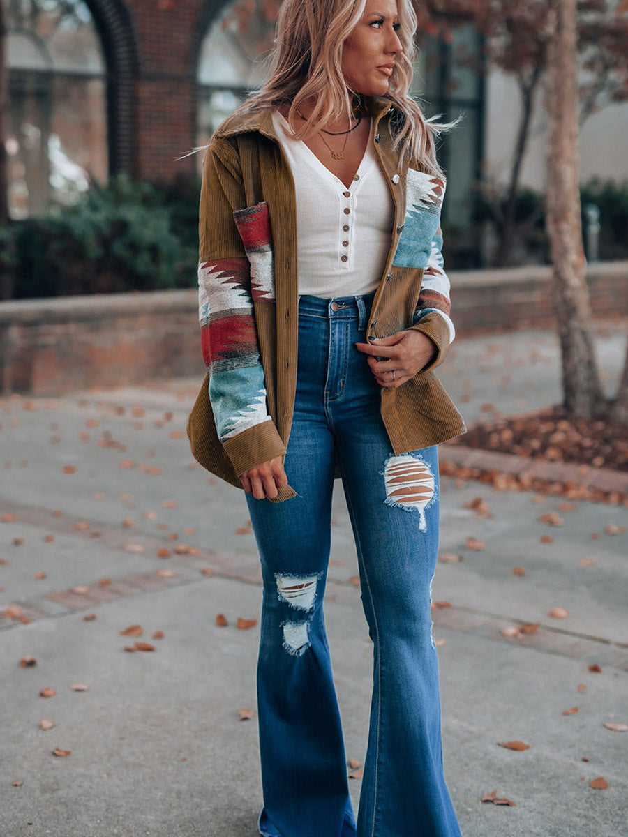 European And American Retro Ethnic Style Corduroy Coat For Women