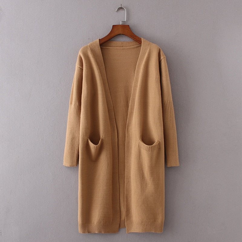 Women knitted long sleeve long sweater cardigan for female women  autumn new overcoat outwear coats