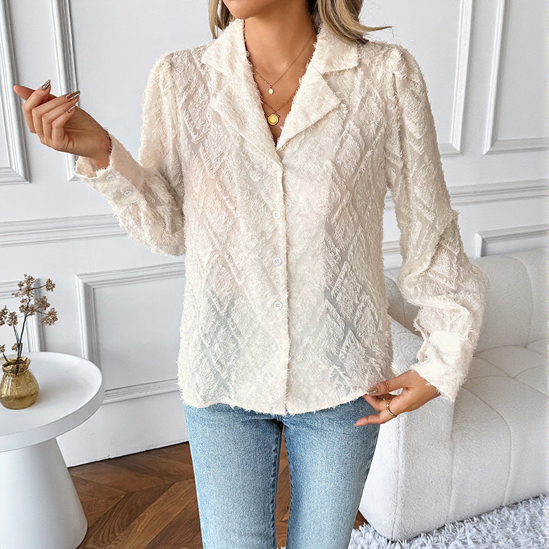 Diamond Lattice Suit Collar Cardigan Long Sleeve Shirt