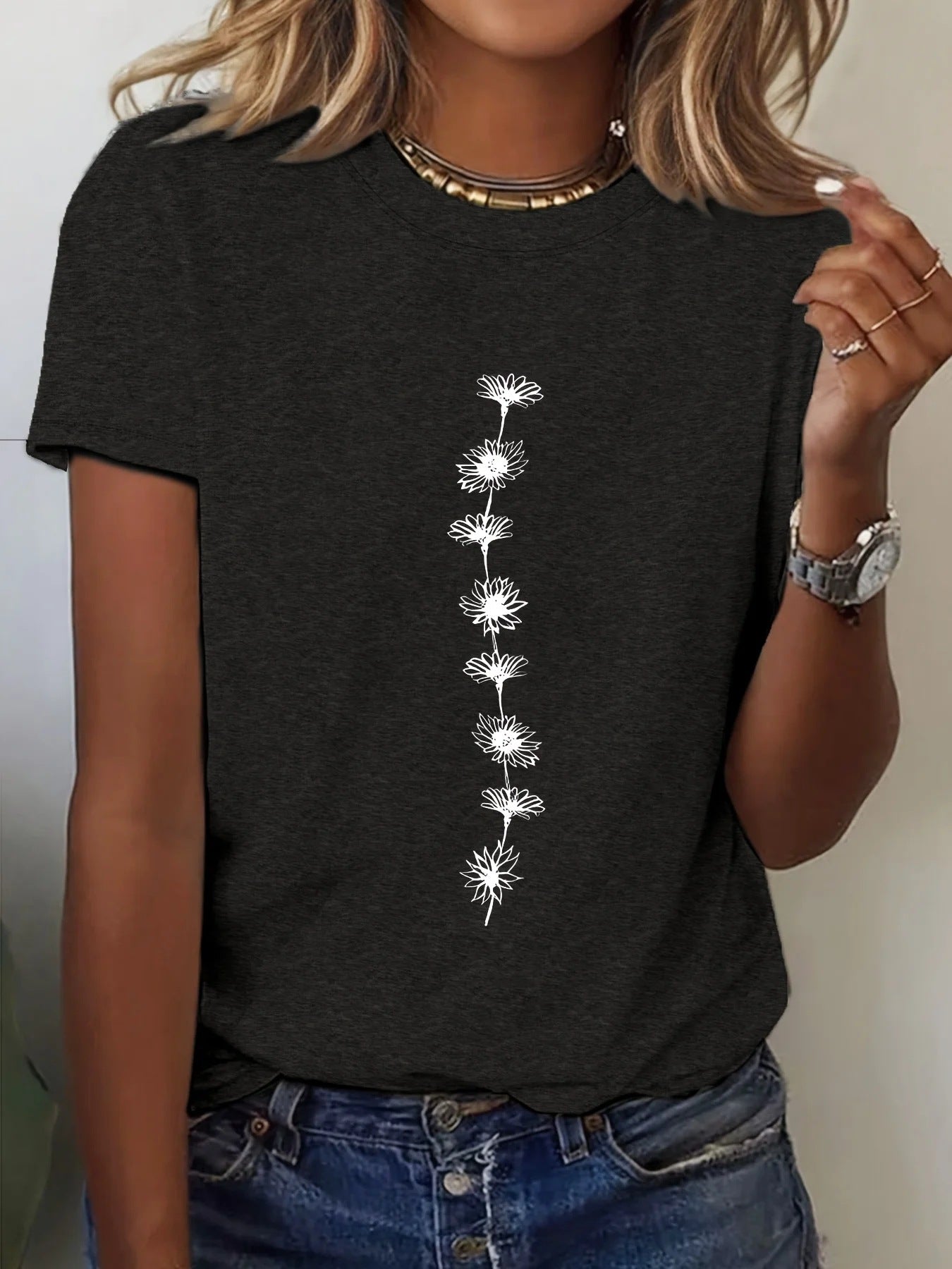Women's Casual Sunflower-print T-shirt
