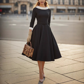 Womens Stylish Versatile Patchwork Color-block Dress