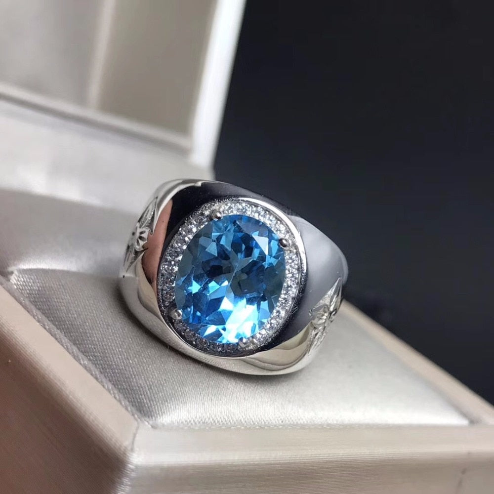 Royal Blue Topaz men's RING 925 silver customized ring size new recommended simple ring