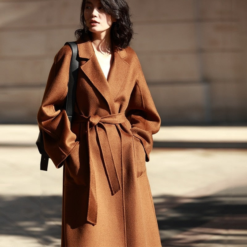 Autumn And Winter New Style Home Handmade Double-Sided Cloth Water Ripple Wool Coat Wool Cashmere Coat Women