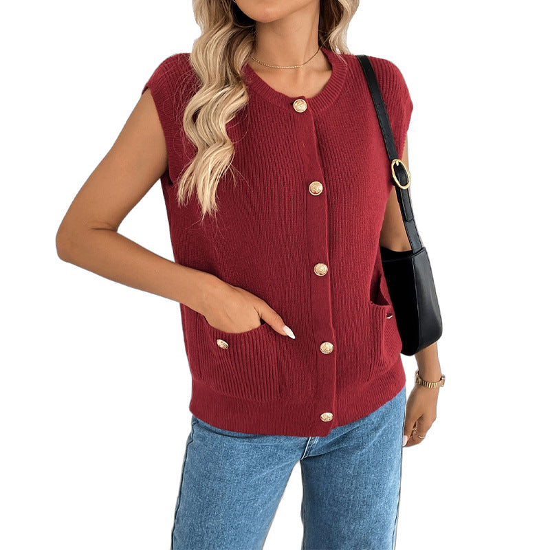 Retro College Style Solid Color Knitted Sweater Cardigan