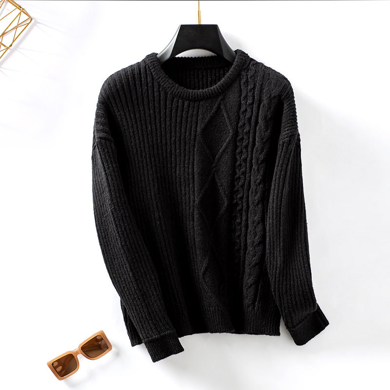 Loose Pullover Retro Solid Color Sweater For Women