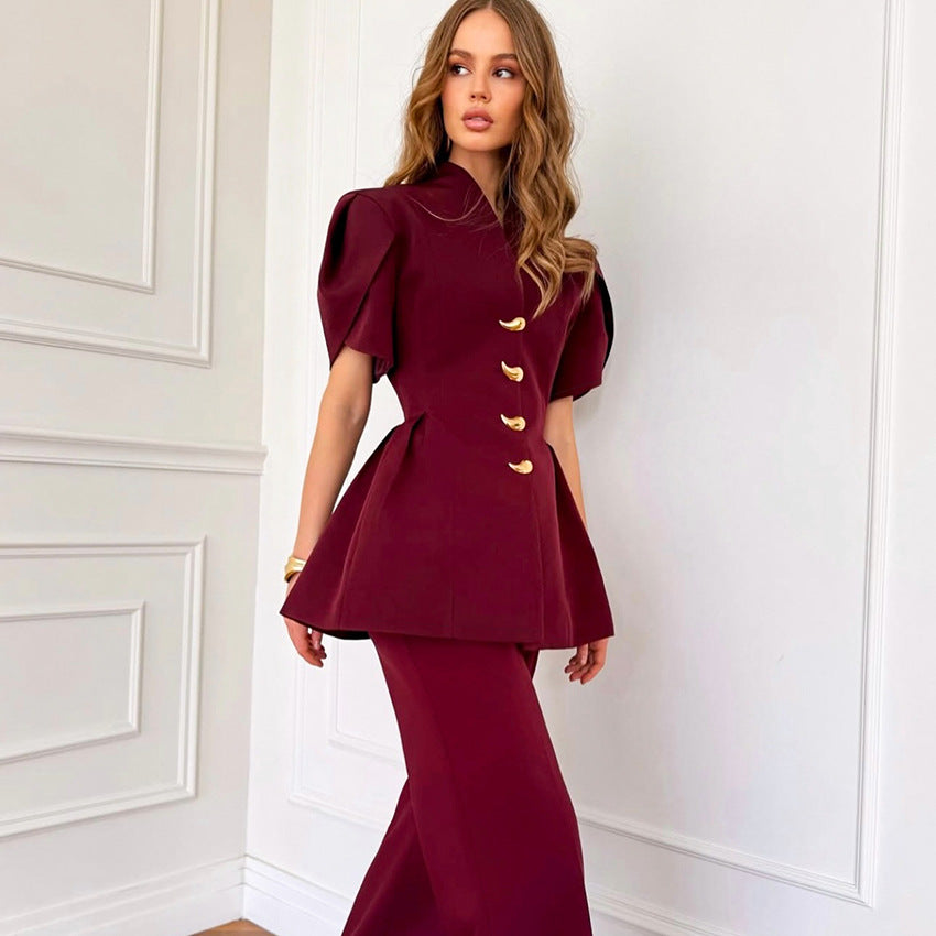 French-style Petal-sleeve Waist-cinching Shirt