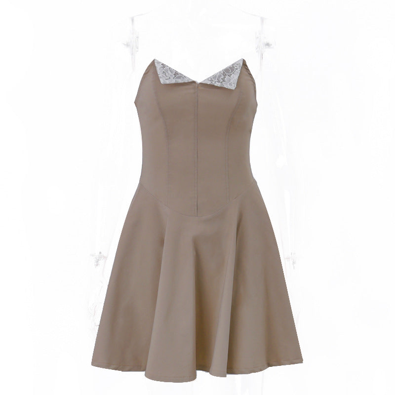 Lace Panel Ruffle Edge Slim Fit Bra Dress