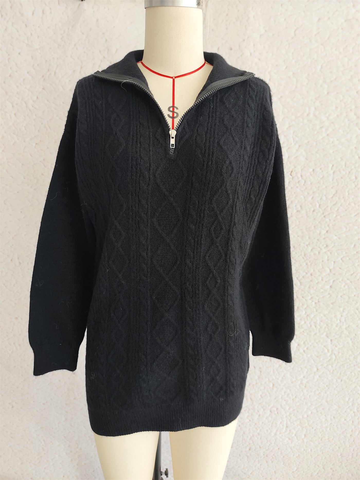 Solid Color Casual Zipper Knitted Sweater For Women