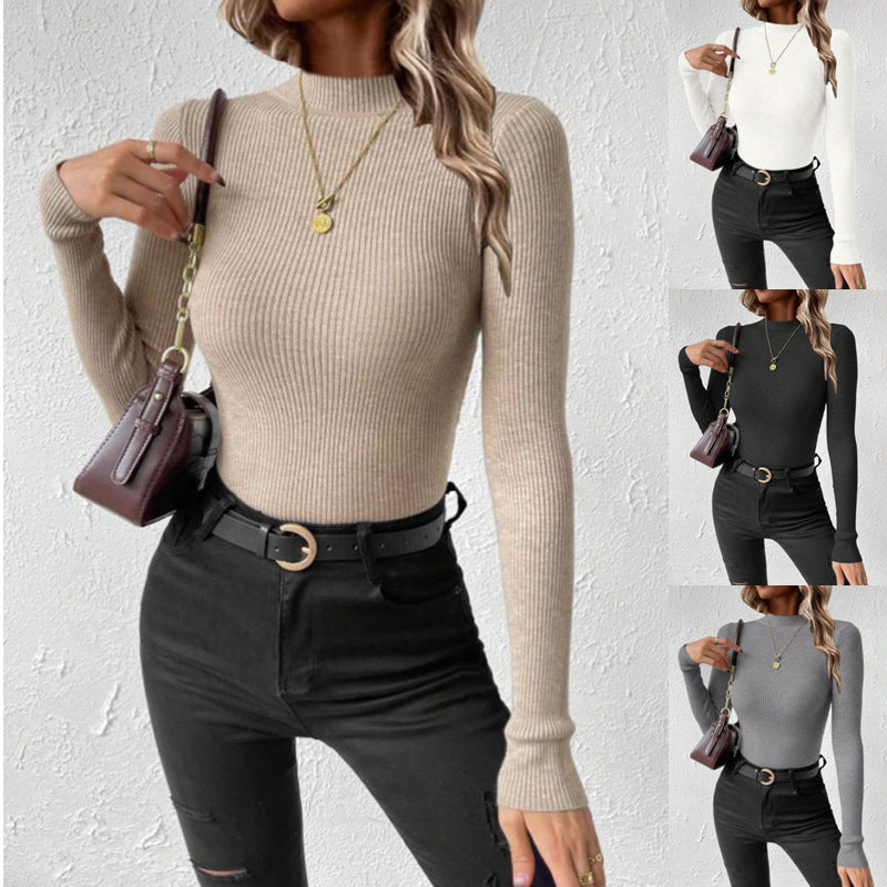Women's Round Neck Mock Neck Sweater Knitted Pullover