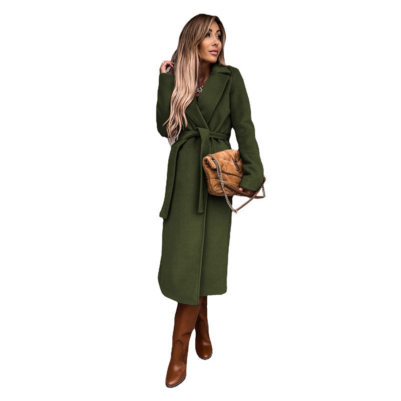 Autumn And Winter Women's Clothing Solid Color Polo Collar Long-sleeved Woolen Coat