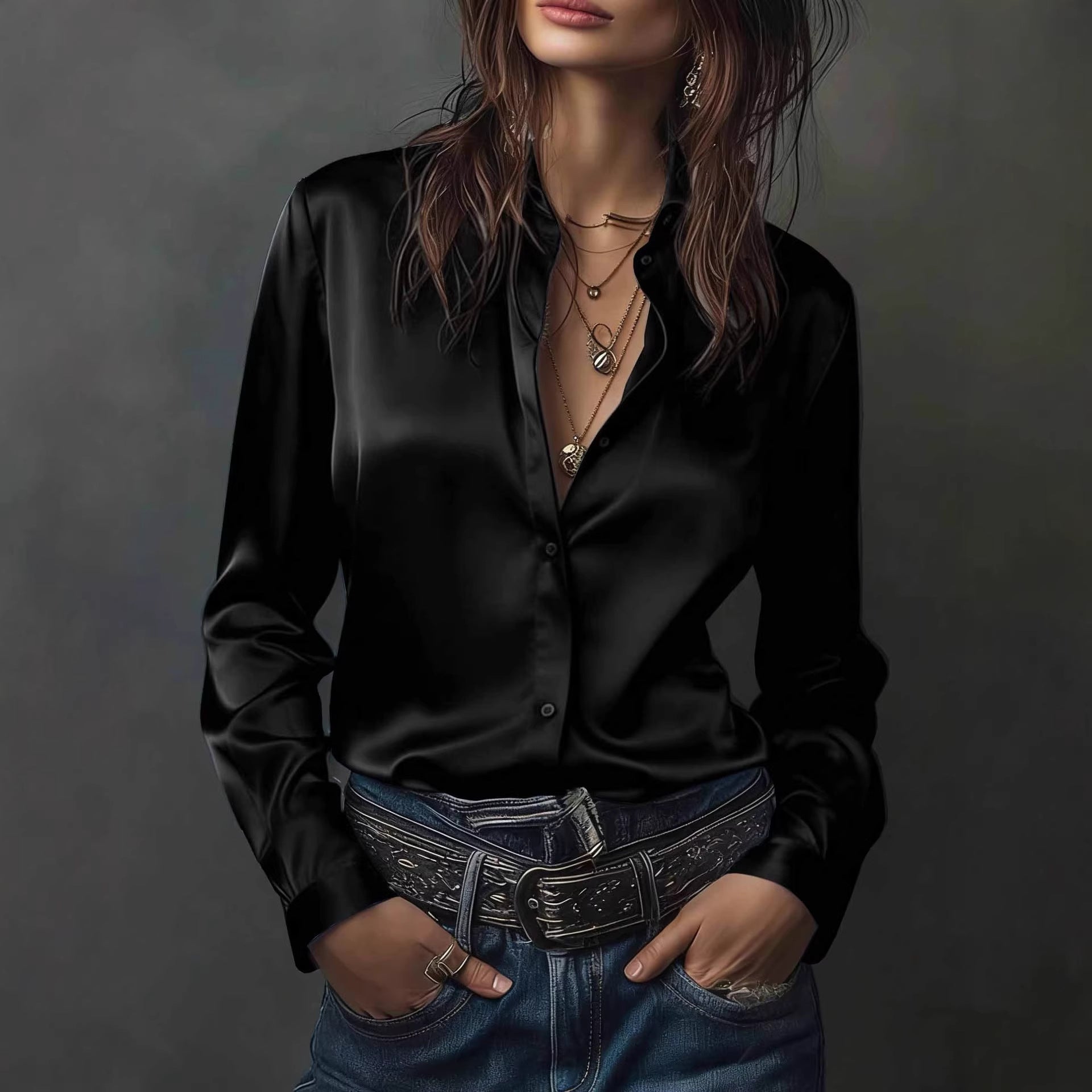 Women's Western-style Resort Casual Satin Best-selling Shirt