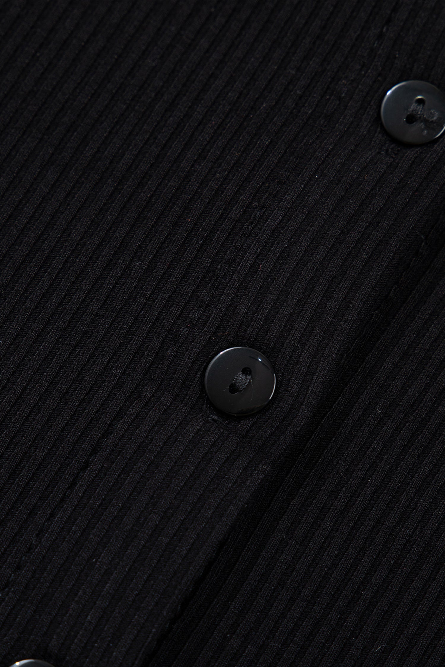 Black Solid Color Ribbed Knit Lace Trim Button Down Short Sleeve Top