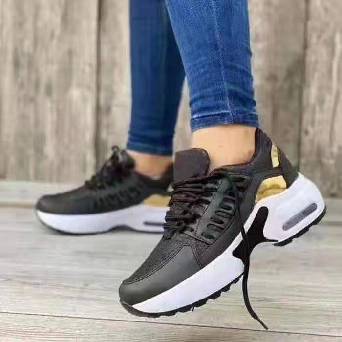 Casual sports shoes for women with flying woven wedge heels, round toe lace-up mesh breathable women's shoes