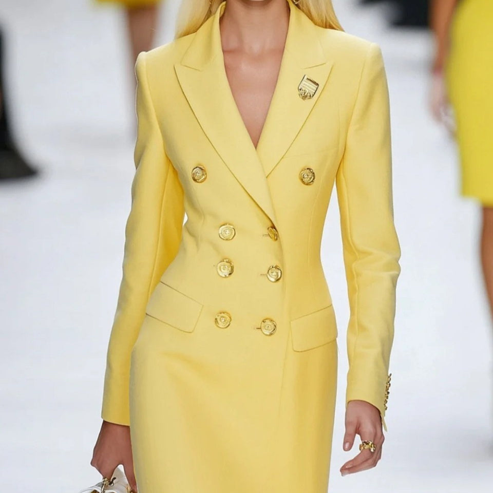 Elegant Tailored Blazer-collar Waist-cinched Sheath Dress