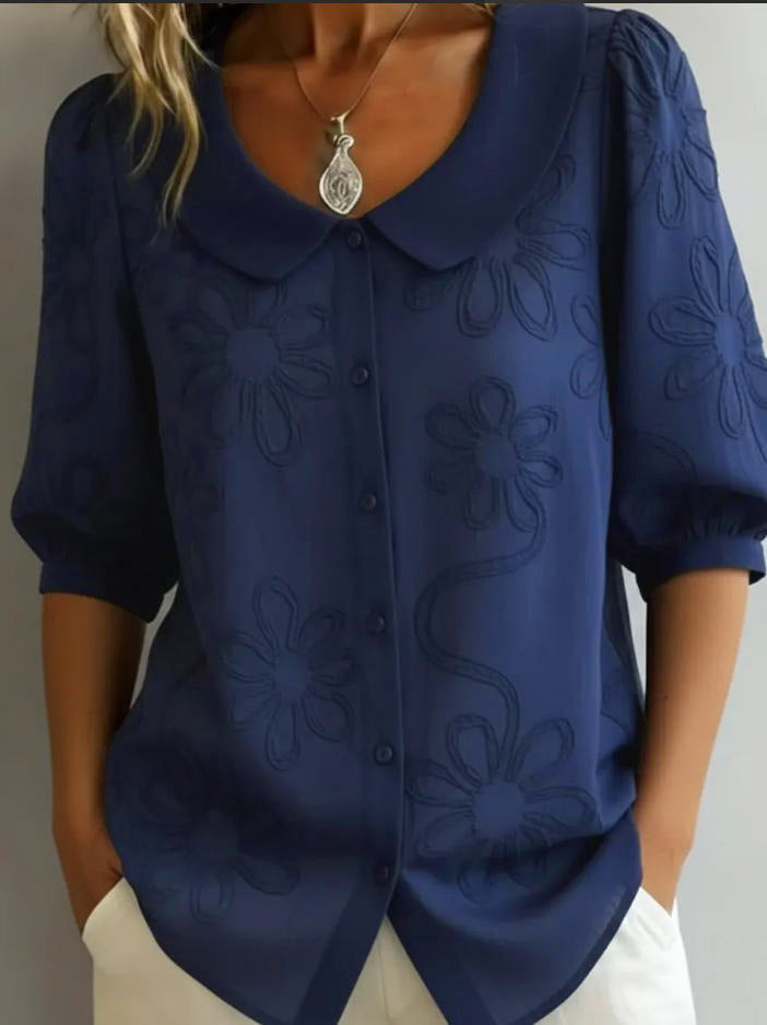 Loose-fit Retro Buttoned 3D Embroidered Floral Shirt