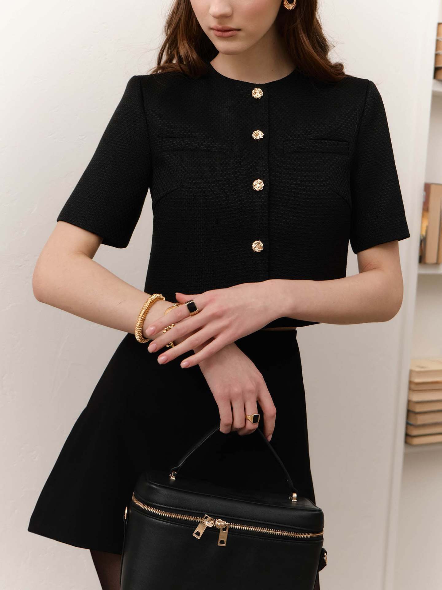 Round Neck Short Sleeve Breasted Coat For Women