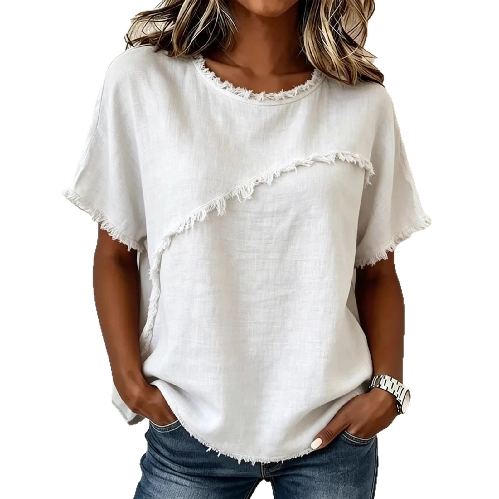 Women's Round-Neck Casual Loose Short-Sleeve Top